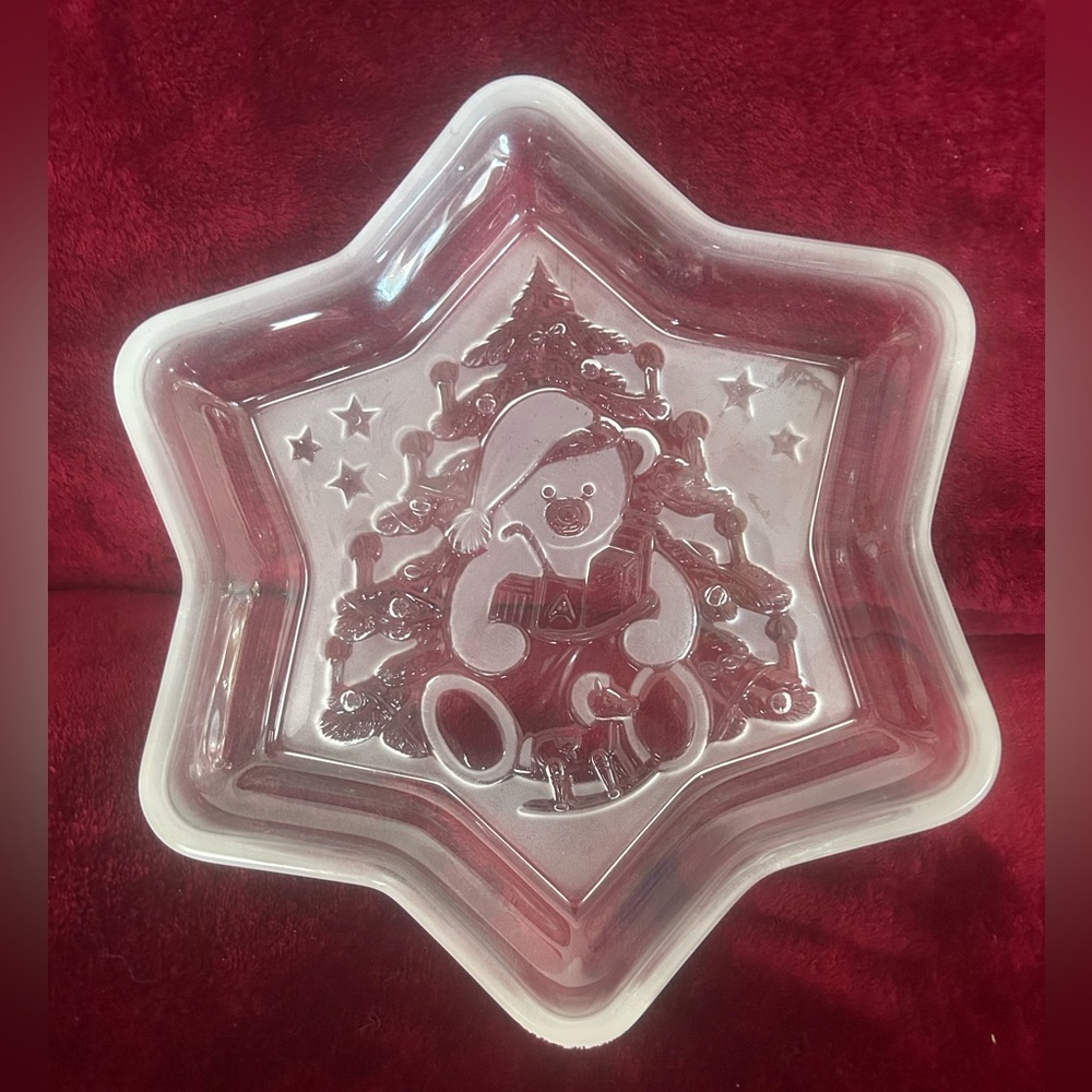 Mikasa Clear/Frosted Glass Christmas Star Teddy Bear 9” Holiday Dish